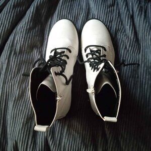 Time And Tru Combat Boots Womens Low Heels Mid Calf Lace Up White Size 10